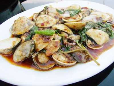 สูตรวิธีการทำอาหารไทย-หอยลายผัดน้ำพริกเผา
